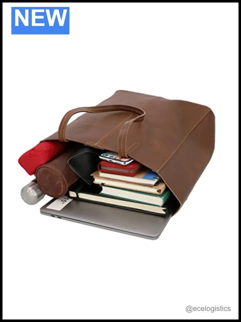 Genuine Cowhide Leather Tote Bag for Women, Fits 15